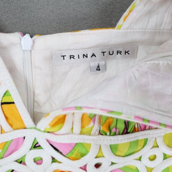 Trina Turk Secret Shift Dress Size 4‎ Floral Multi Color Print Flowers Lace - Picture 4 of 7